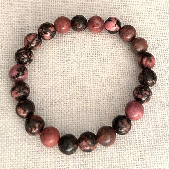 Natural Crystal Rhodonite 8mm Gemstone Stretch Bracelet 7” - Picture 3 of 3